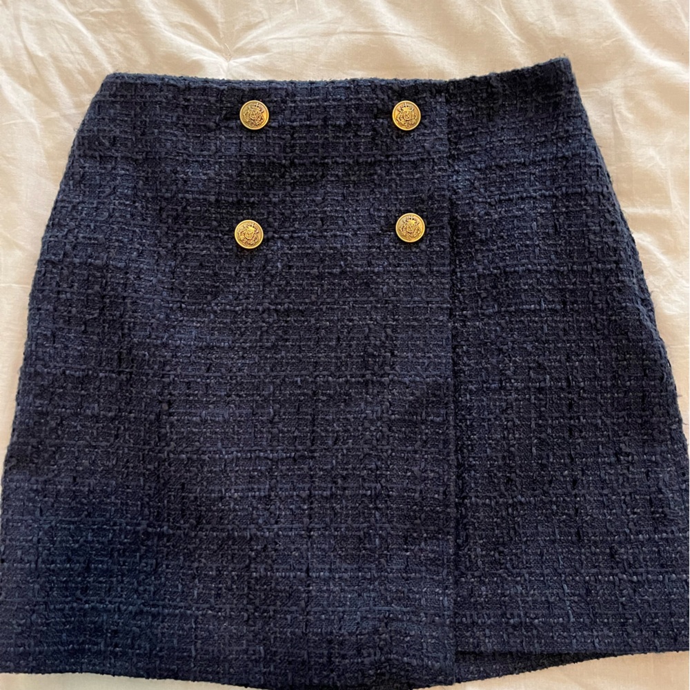 Loft Tweed Style Skirt Navy with Vintage Button Detail